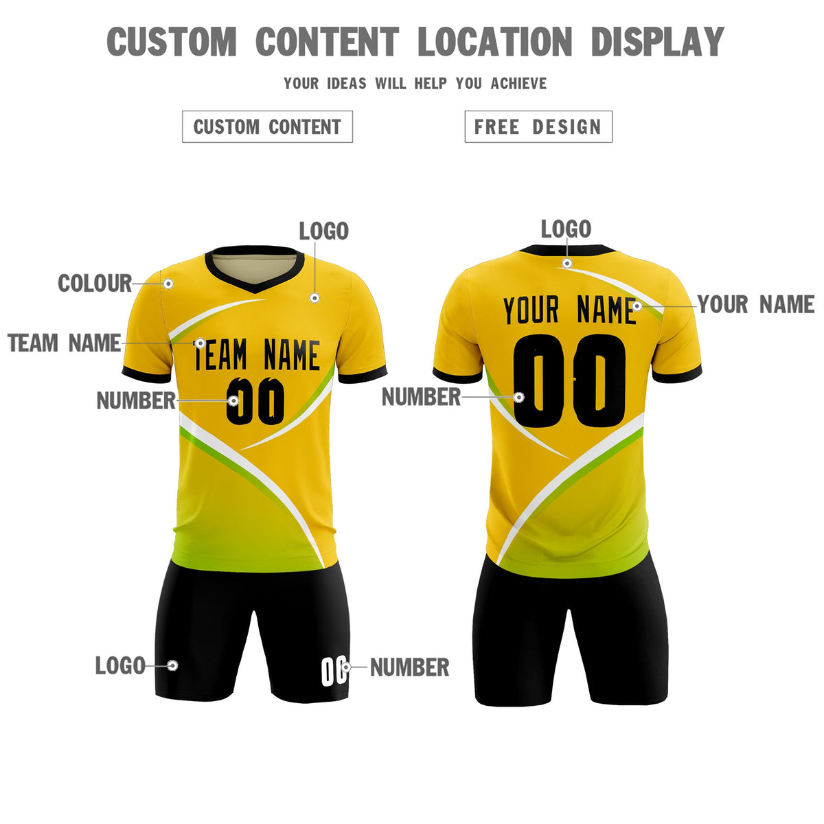 Custom Gold Black Color Block Training Uniform For Men Soccer Sets Jersey