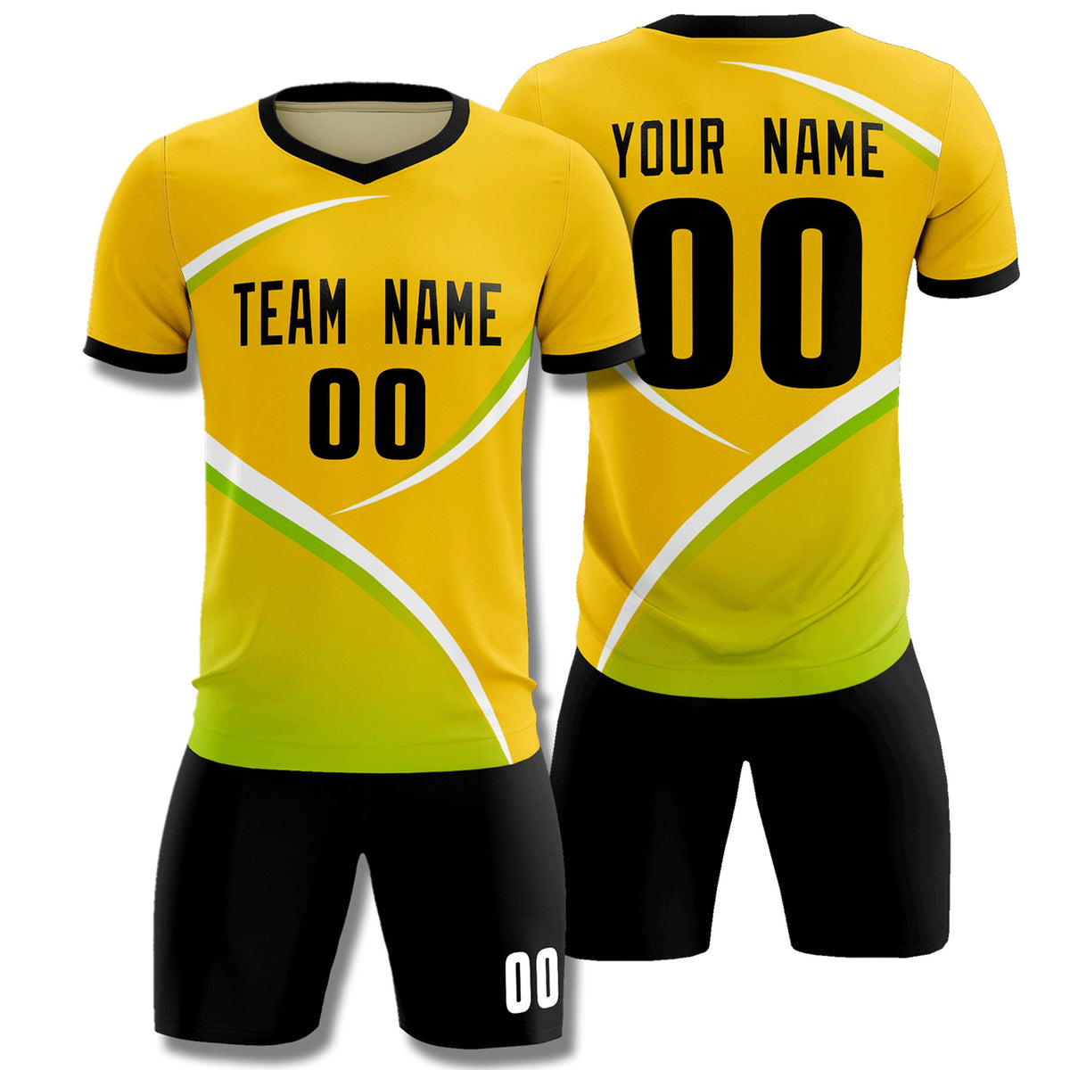 Custom Gold Black Color Block Training Uniform For Men Soccer Sets Jersey