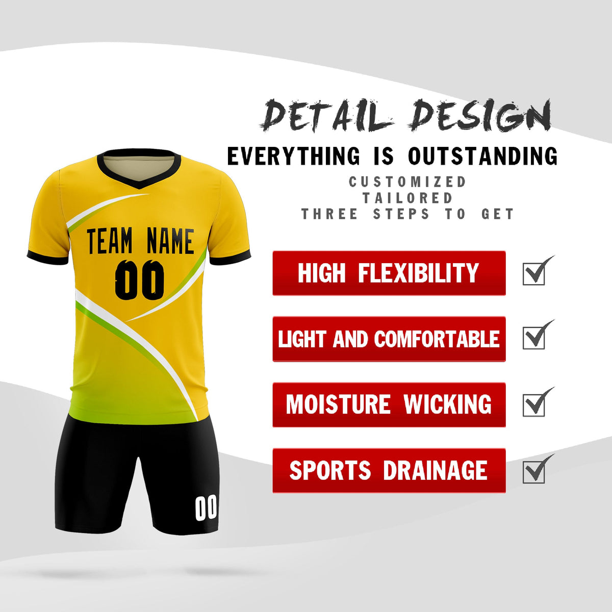 Custom Gold Black Color Block Training Uniform For Men Soccer Sets Jersey