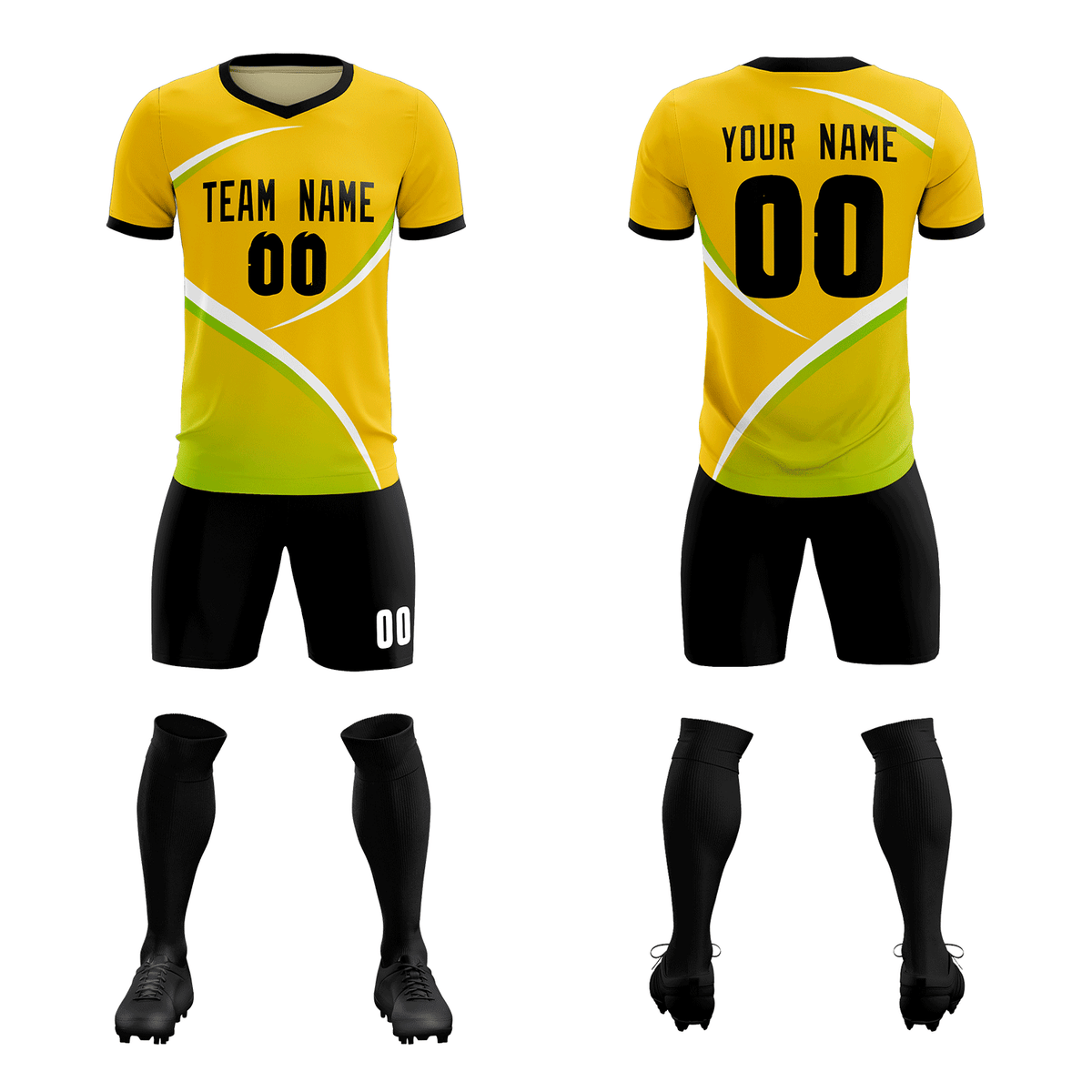 Custom Gold Black Color Block Training Uniform For Men Soccer Sets Jersey