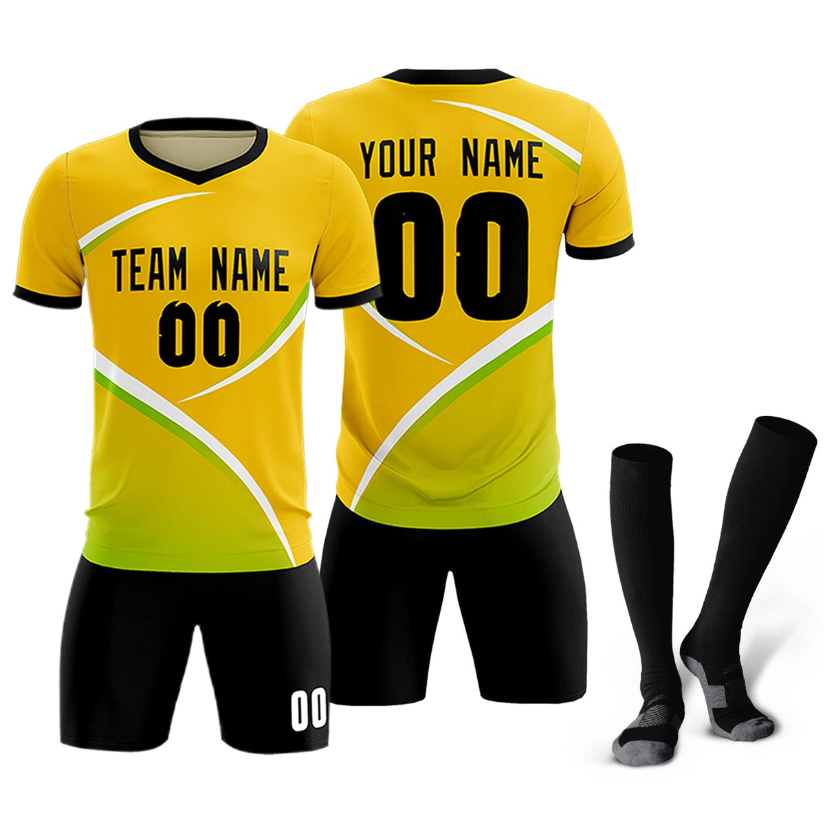 Custom Gold Black Color Block Training Uniform For Men Soccer Sets Jersey