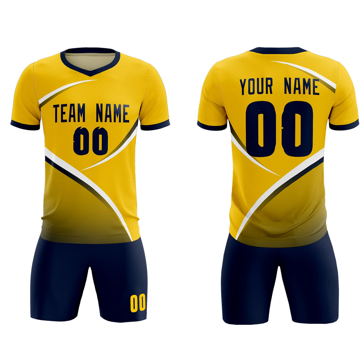 Custom Gold Navy Color Block Training Uniform For Men Soccer Sets Jersey