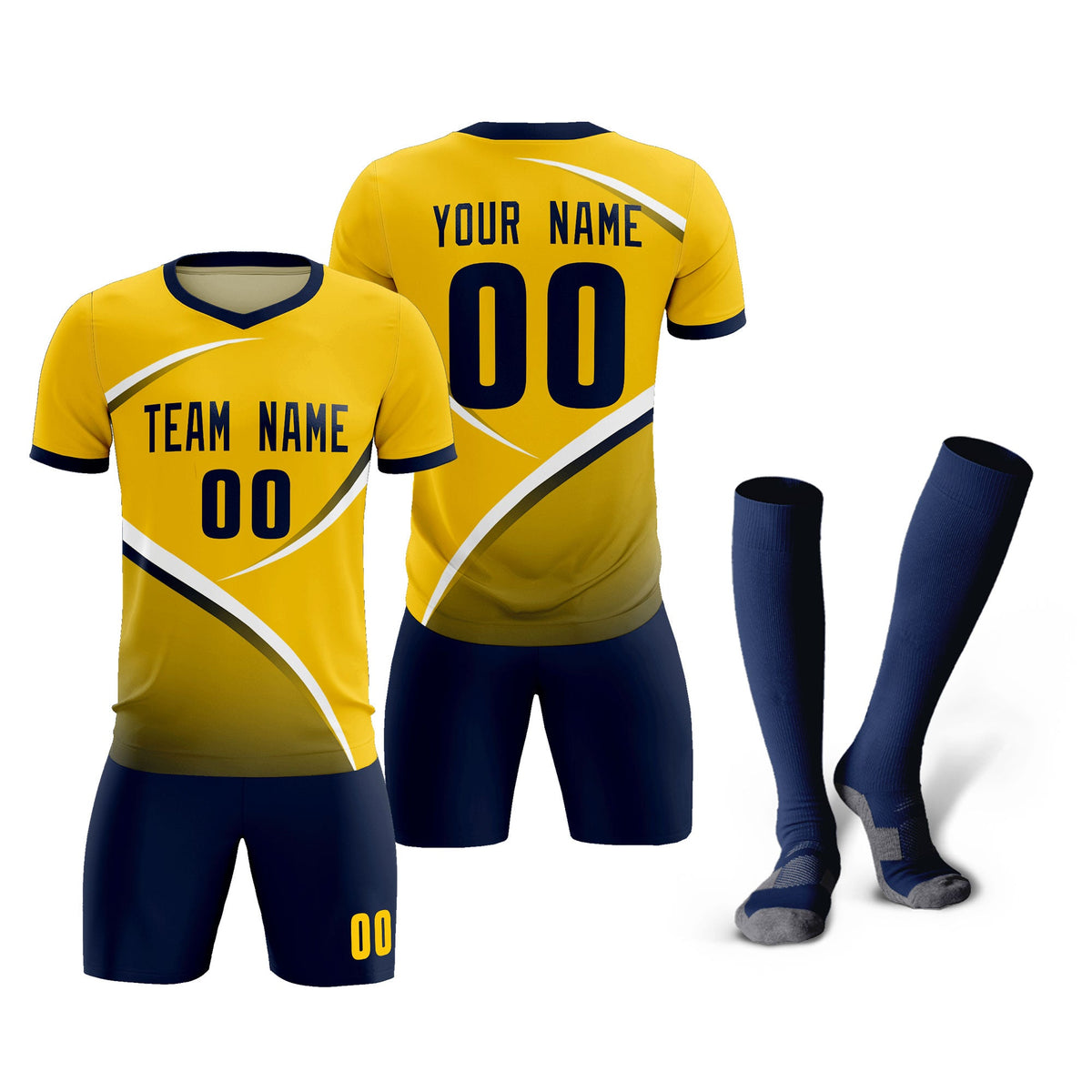 Custom Gold Navy Color Block Training Uniform For Men Soccer Sets Jersey