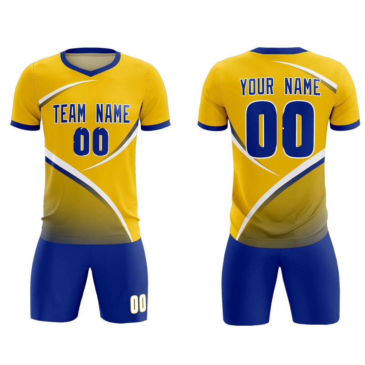 Custom Gold Royal Color Block Training Uniform For Men Soccer Sets Jersey