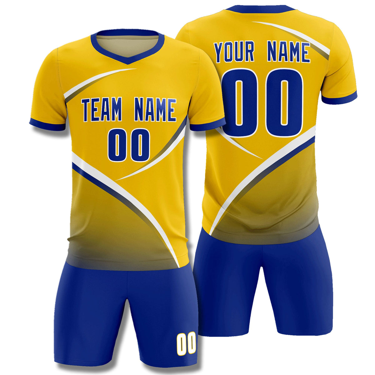 Custom Gold Royal Color Block Training Uniform For Men Soccer Sets Jersey