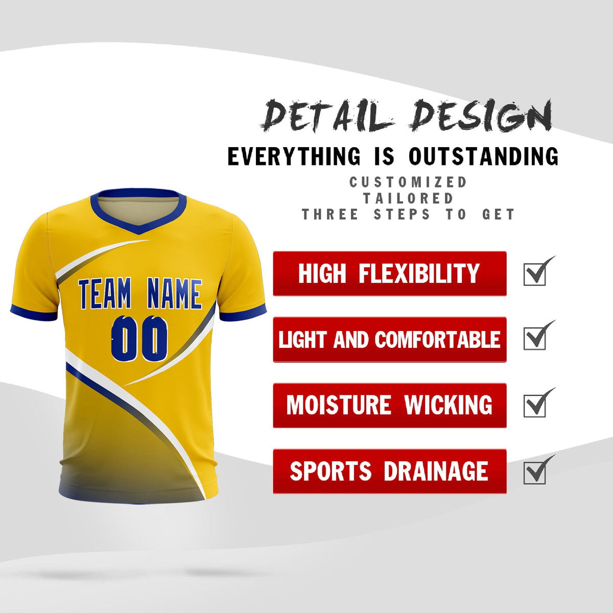 Custom Gold Royal Color Block Training Uniform For Men Soccer Sets Jersey