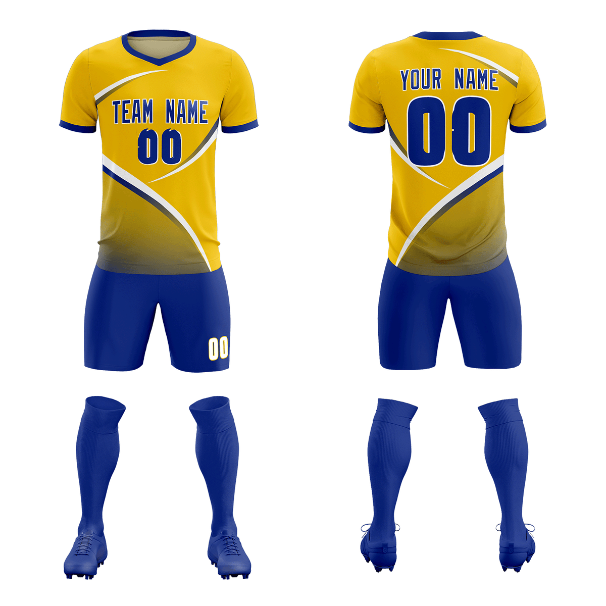 Custom Gold Royal Color Block Training Uniform For Men Soccer Sets Jersey