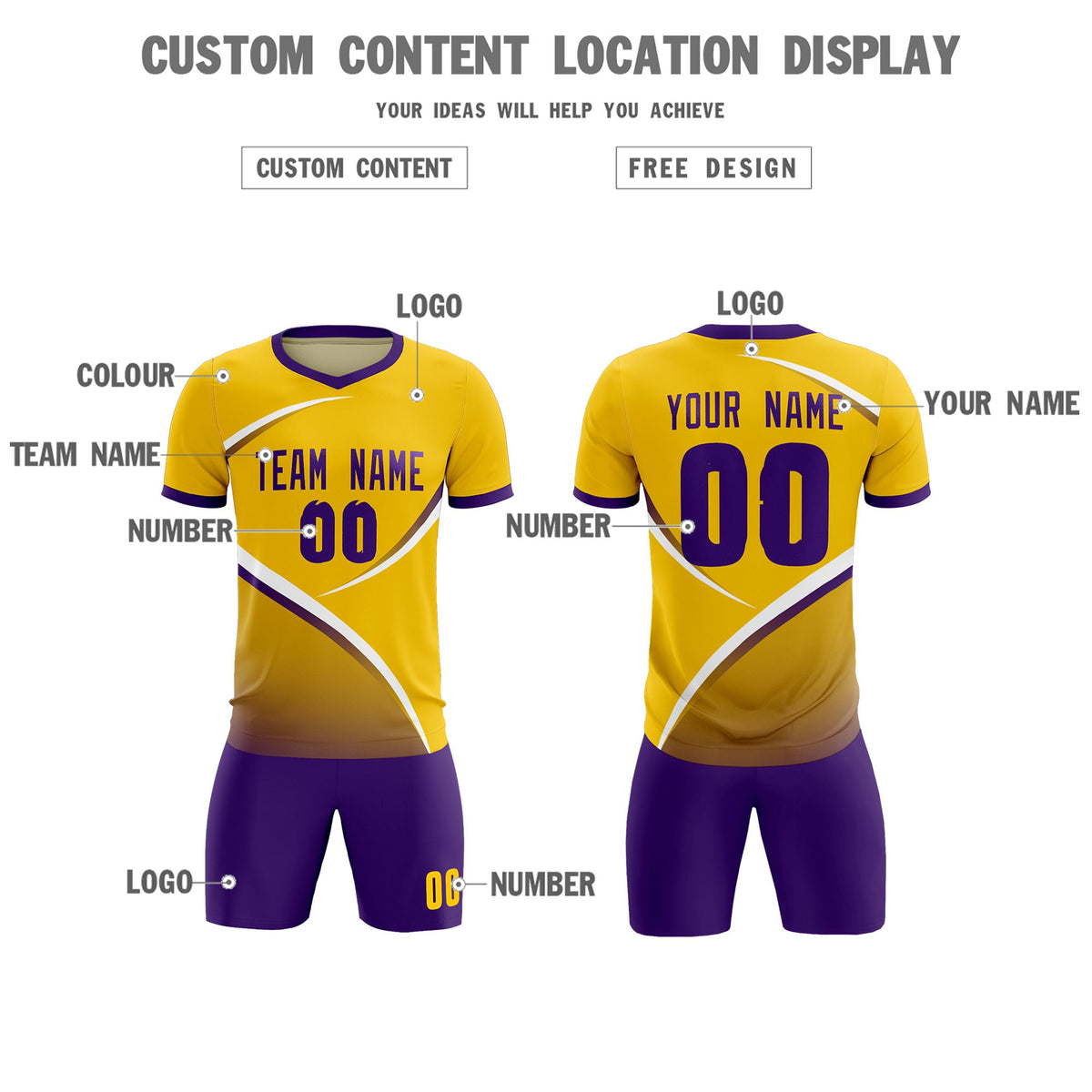 Custom Gold Old Gold Color Block Training Uniform For Men Soccer Sets Jersey