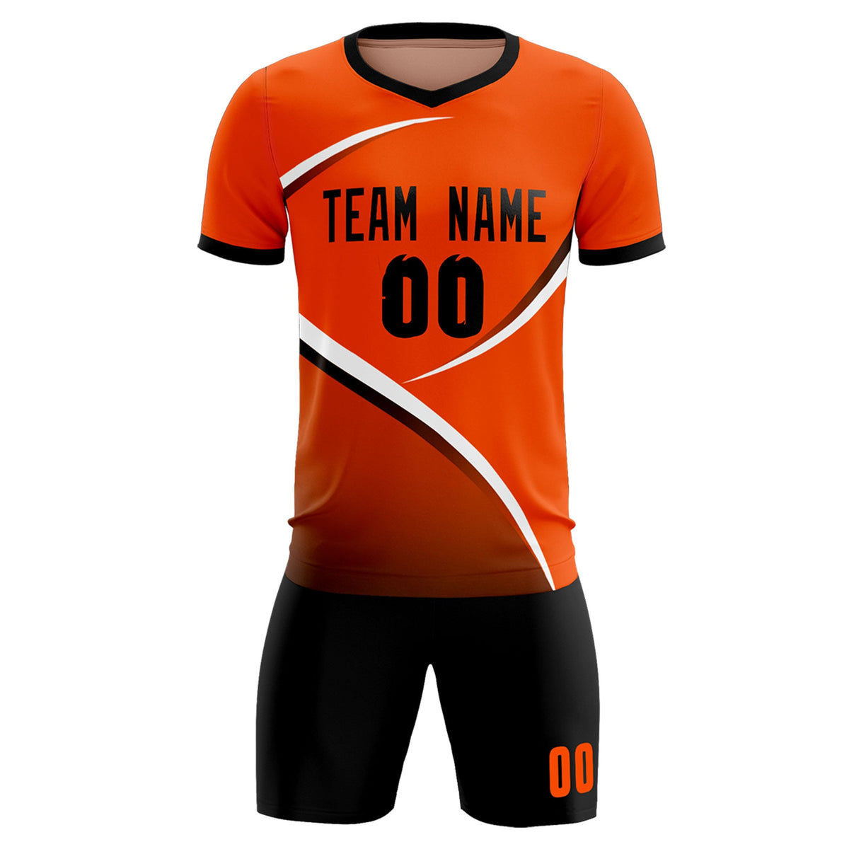 Custom Orange Black Color Block Training Uniform For Men Soccer Sets Jersey