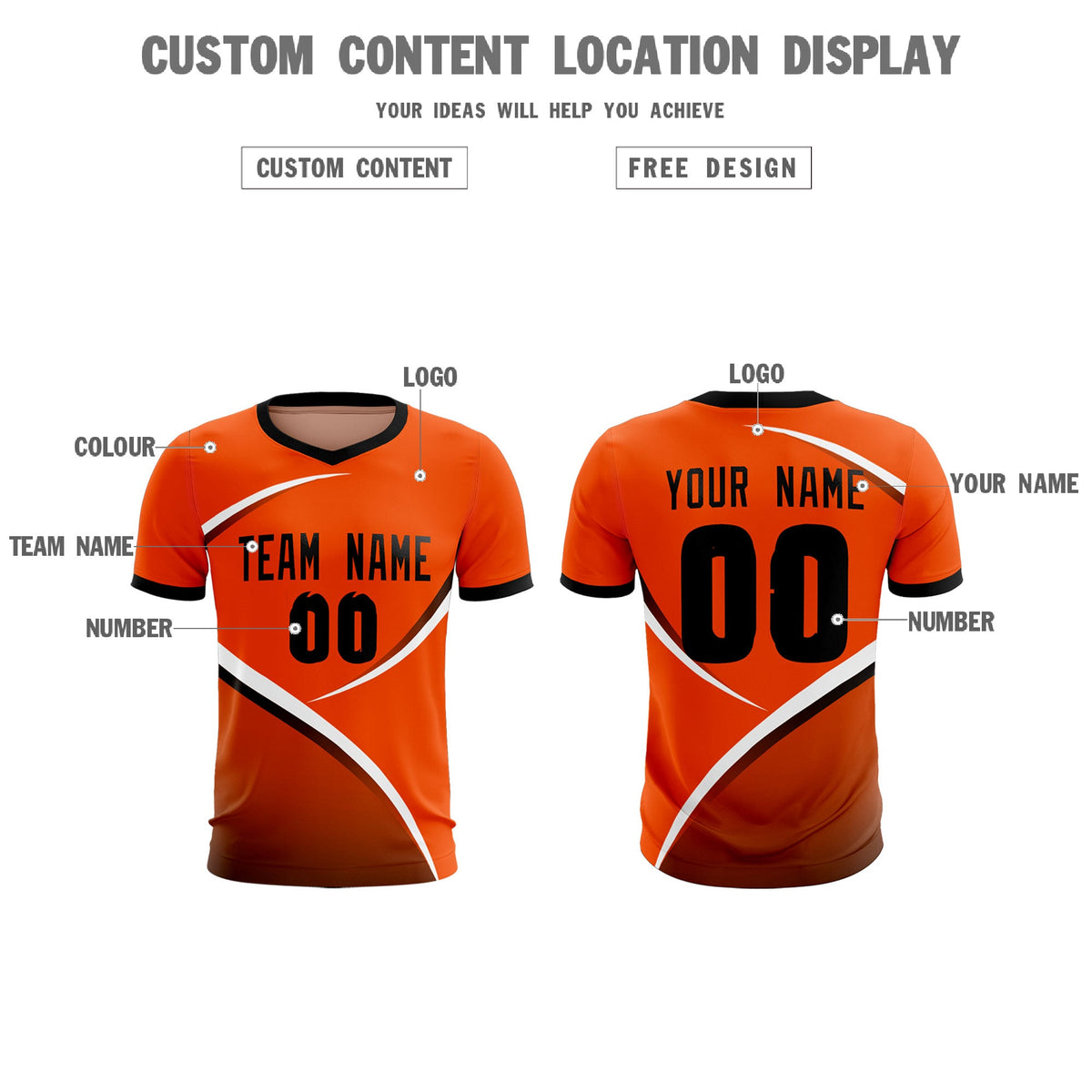 Custom Orange Black Color Block Training Uniform For Men Soccer Sets Jersey