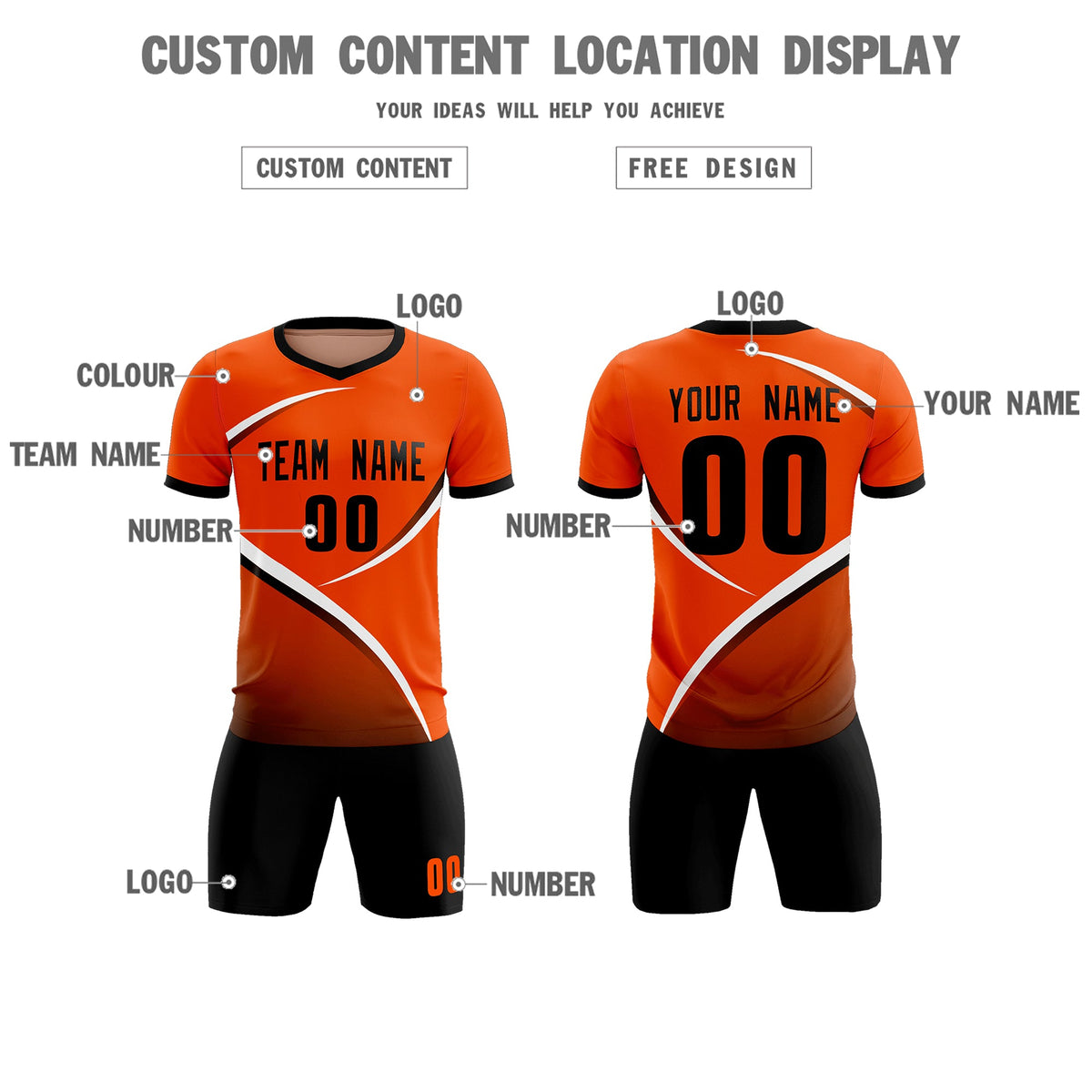 Custom Orange Black Color Block Training Uniform For Men Soccer Sets Jersey