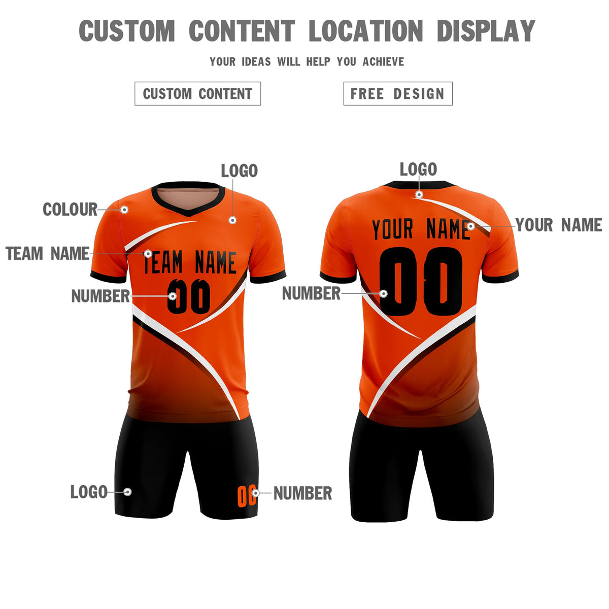 Custom Orange Black Color Block Training Uniform For Men Soccer Sets Jersey