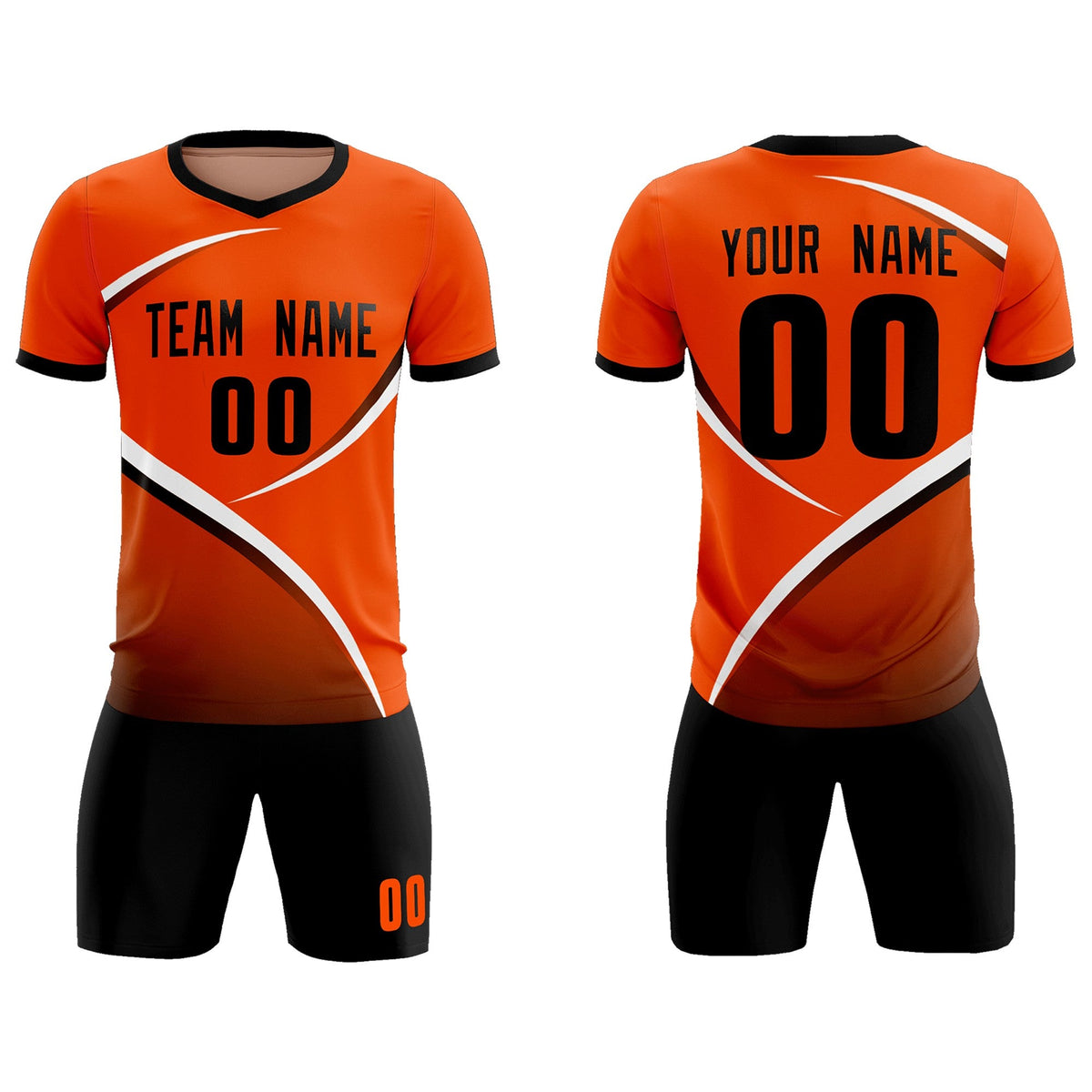 Custom Orange Black Color Block Training Uniform For Men Soccer Sets Jersey