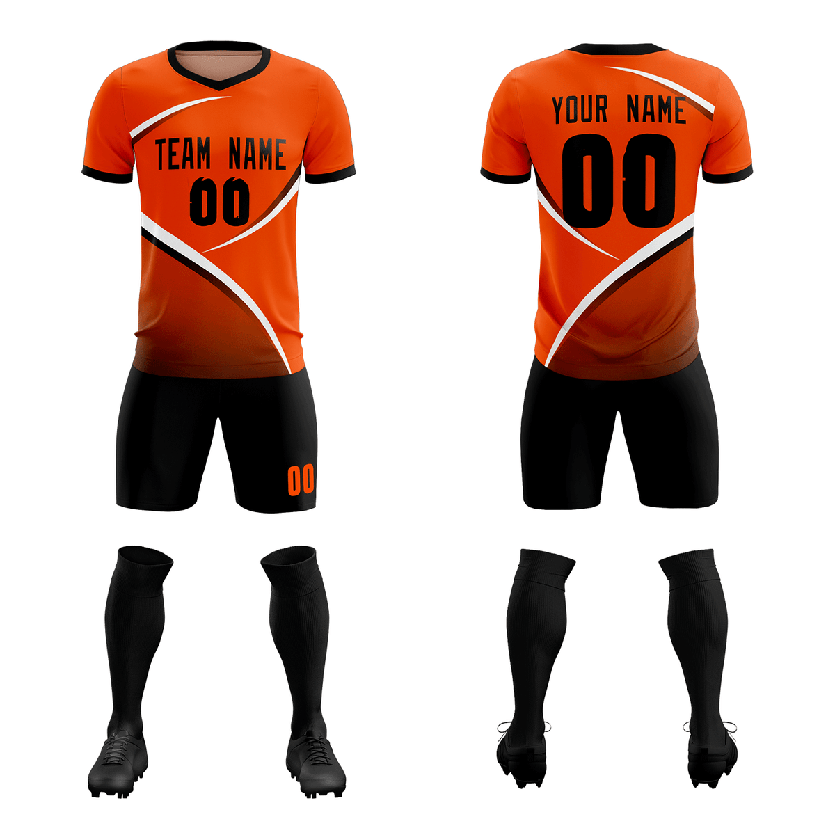 Custom Orange Black Color Block Training Uniform For Men Soccer Sets Jersey