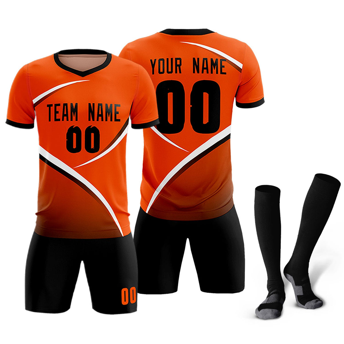 Custom Orange Black Color Block Training Uniform For Men Soccer Sets Jersey