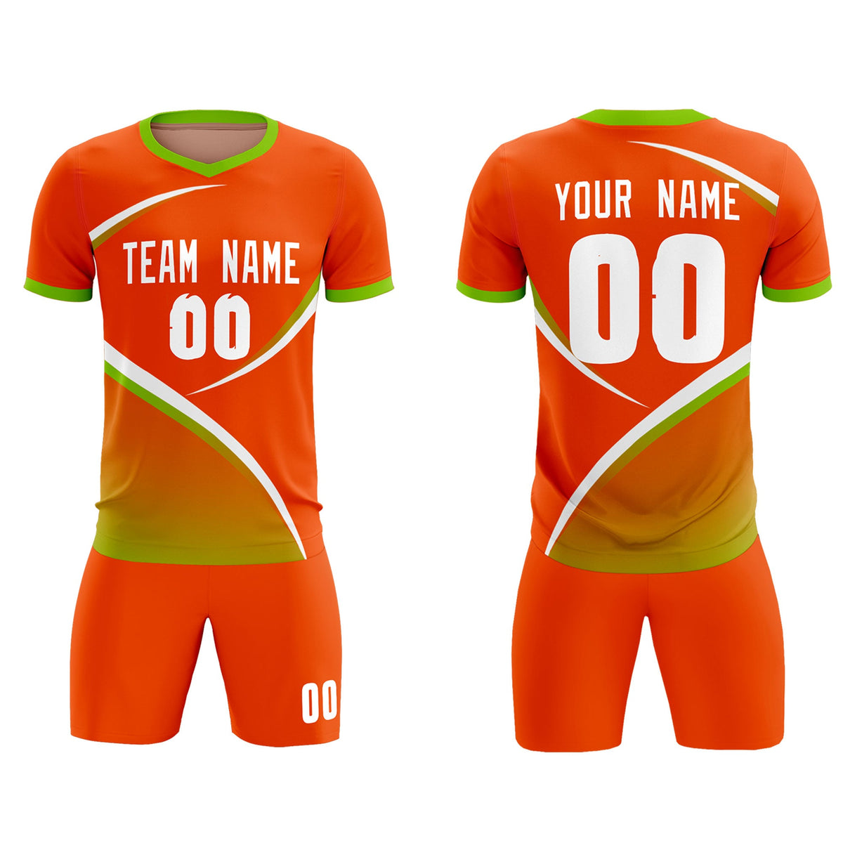 Custom Orange Neon Green Color Block Training Uniform For Men Soccer Sets Jersey