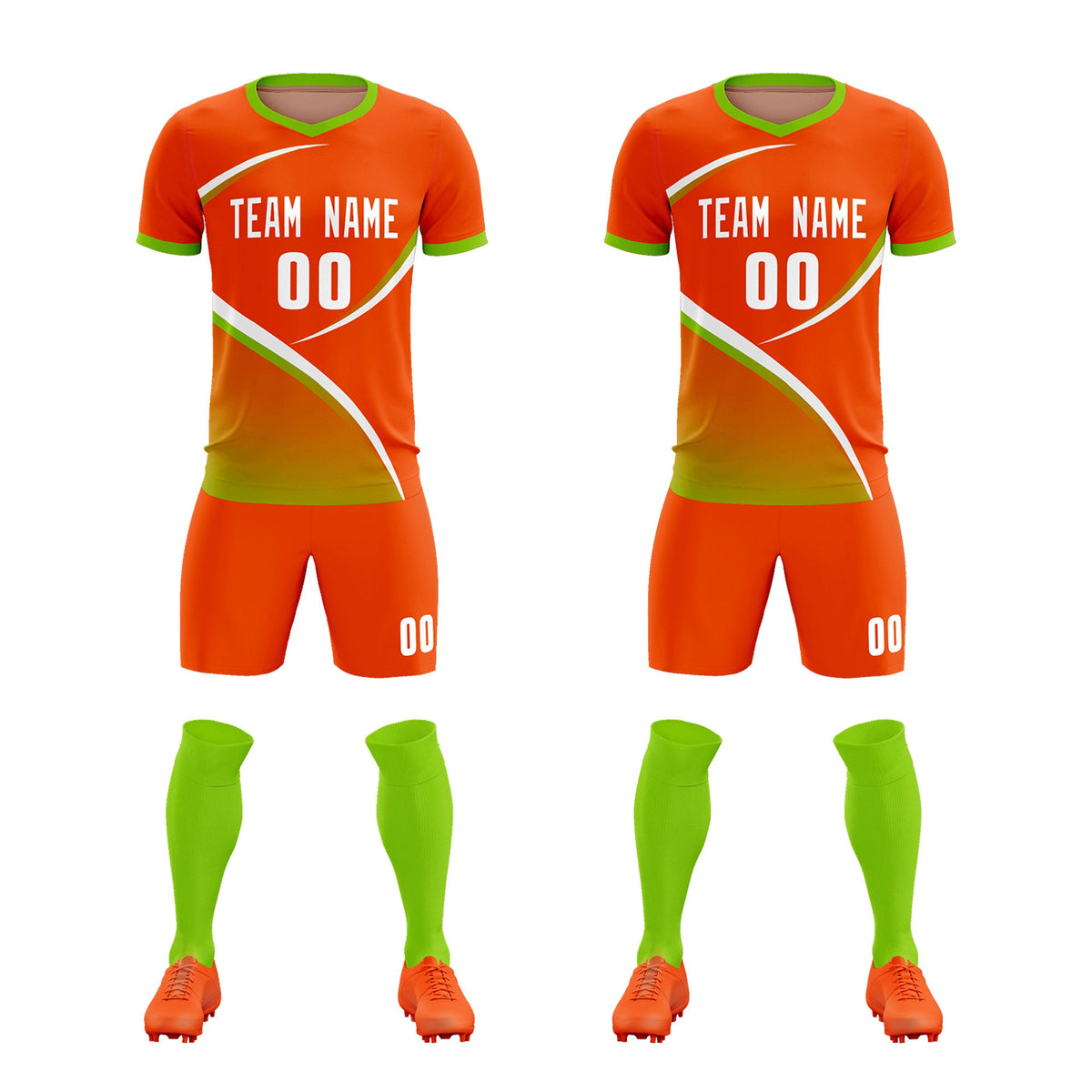 Custom Orange Neon Green Color Block Training Uniform For Men Soccer Sets Jersey