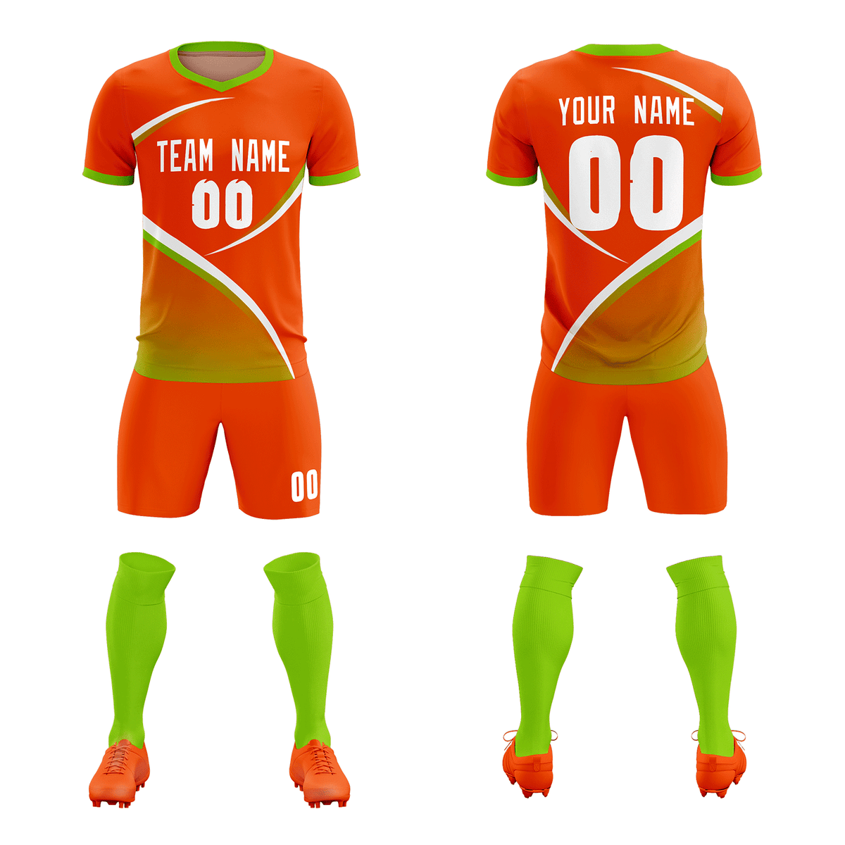 Custom Orange Neon Green Color Block Training Uniform For Men Soccer Sets Jersey
