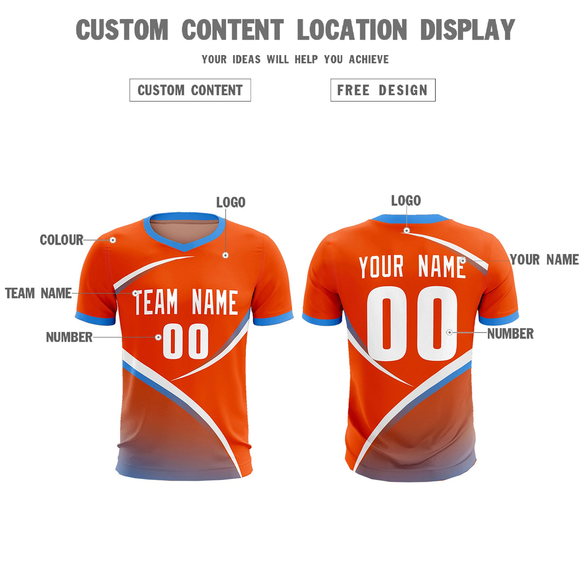 Custom Orange Powder Blue Color Block Training Uniform For Men Soccer Sets Jersey