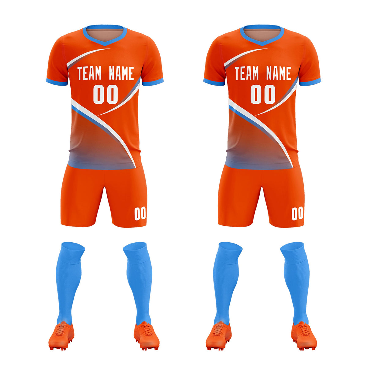 Custom Orange Powder Blue Color Block Training Uniform For Men Soccer Sets Jersey