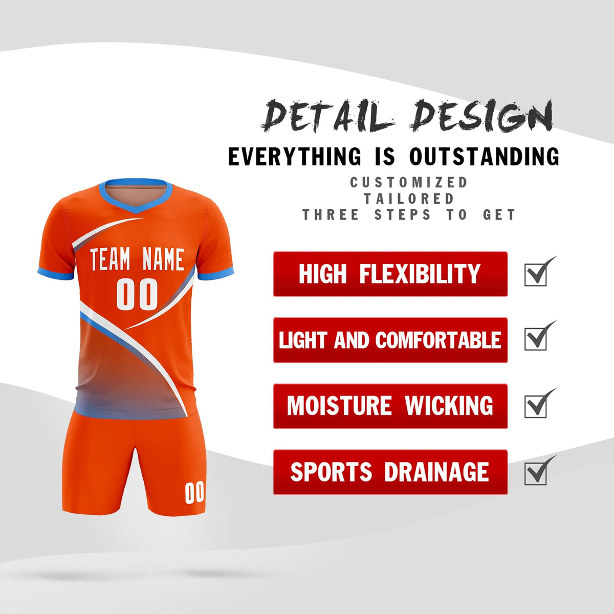 Custom Orange Powder Blue Color Block Training Uniform For Men Soccer Sets Jersey