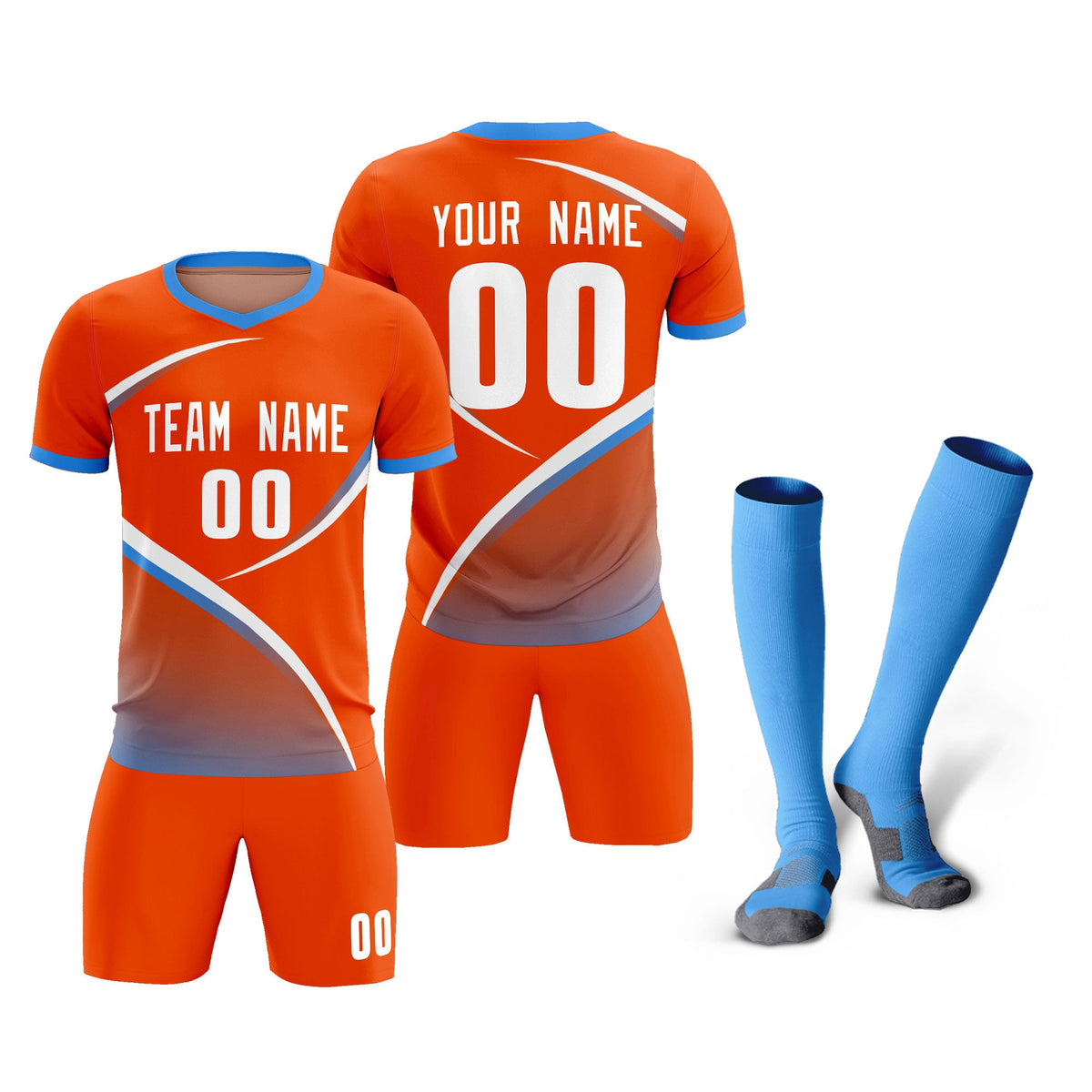 Custom Orange Powder Blue Color Block Training Uniform For Men Soccer Sets Jersey