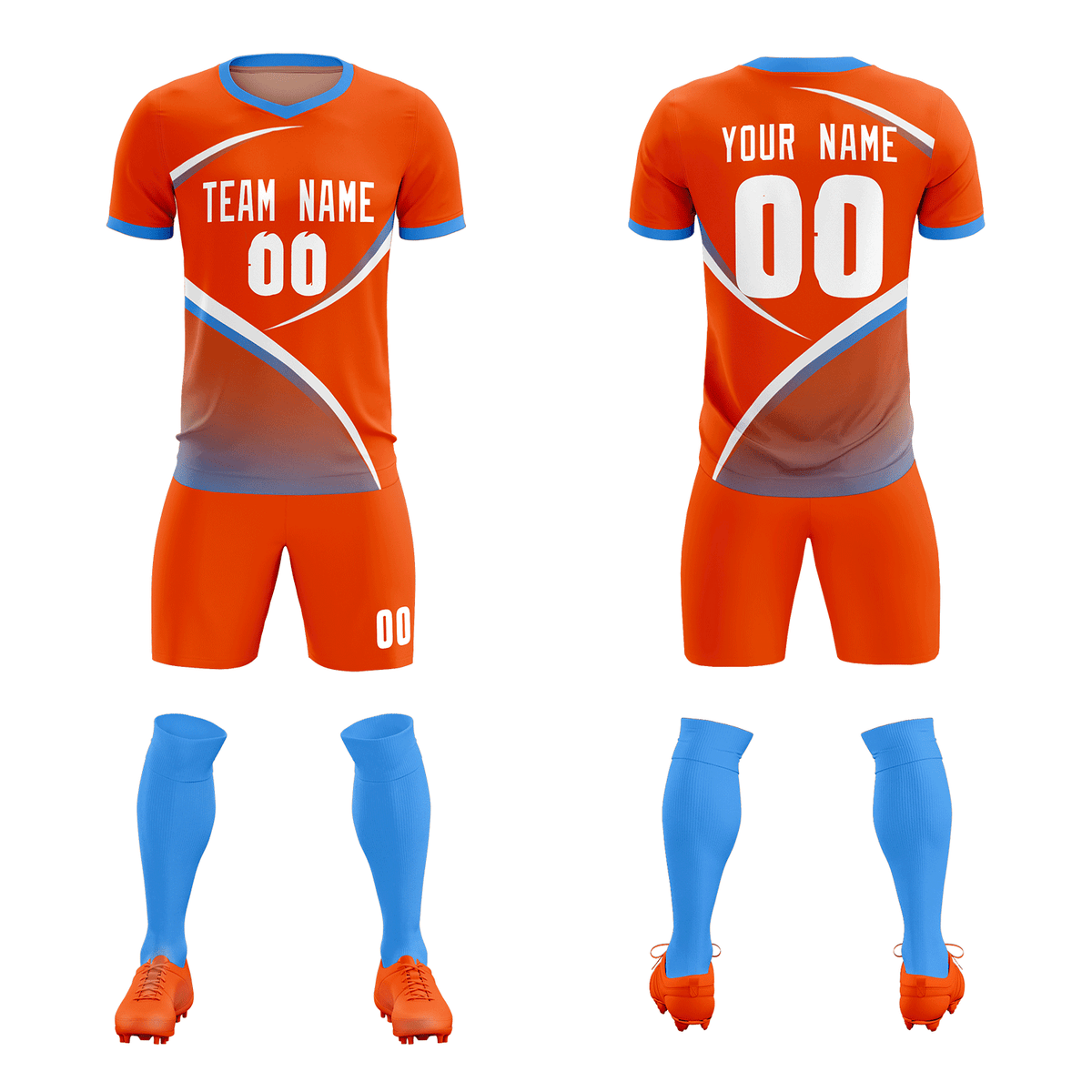 Custom Orange Powder Blue Color Block Training Uniform For Men Soccer Sets Jersey