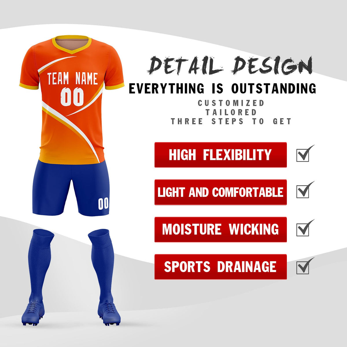 Custom Orange Gold Color Block Training Uniform For Men Soccer Sets Jersey