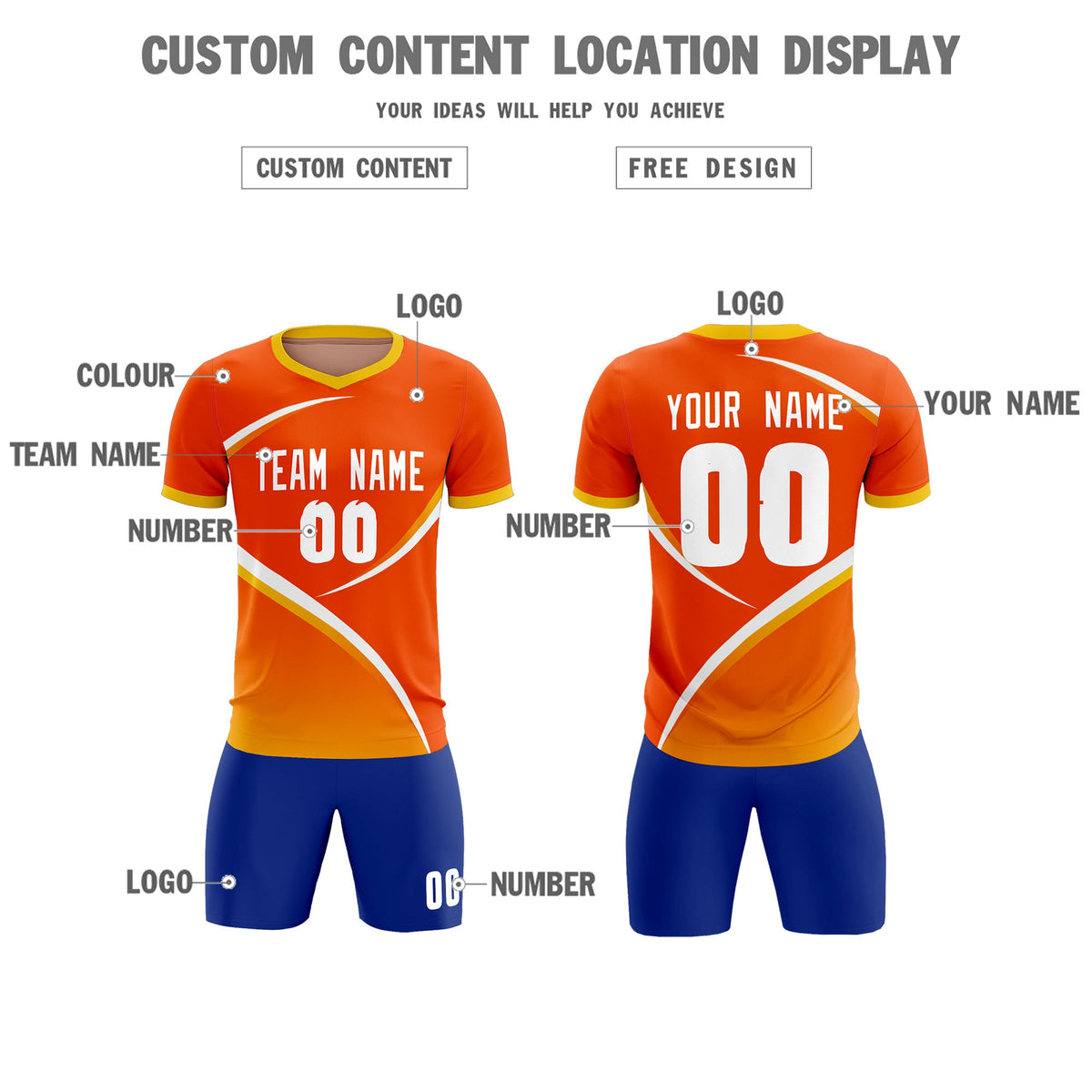 Custom Orange Gold Color Block Training Uniform For Men Soccer Sets Jersey