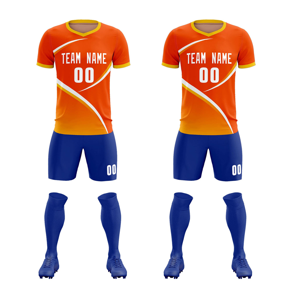 Custom Orange Gold Color Block Training Uniform For Men Soccer Sets Jersey