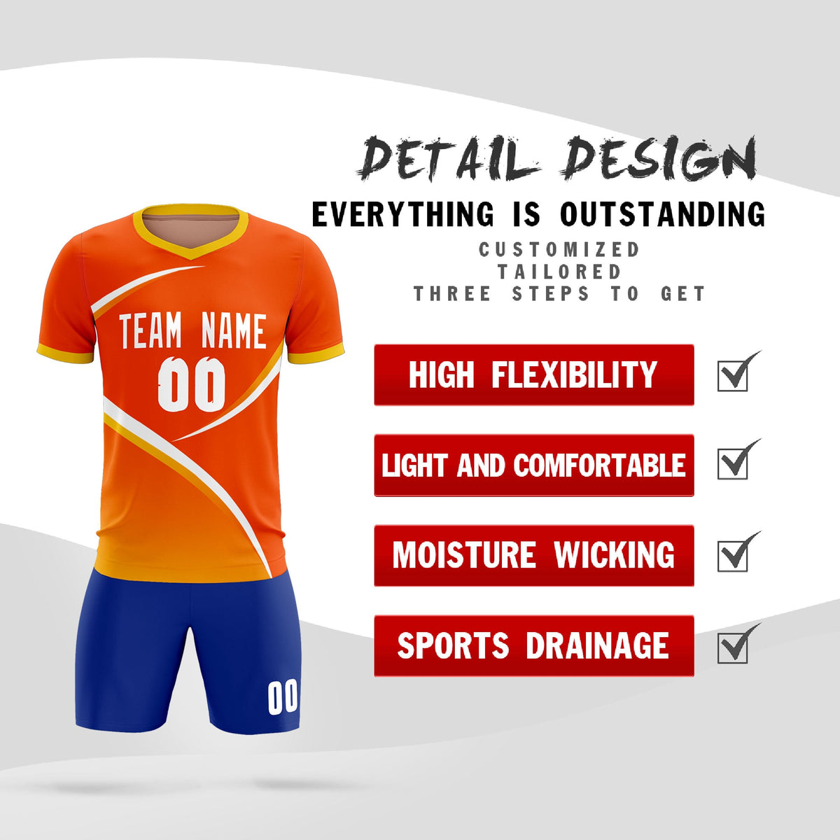 Custom Orange Gold Color Block Training Uniform For Men Soccer Sets Jersey