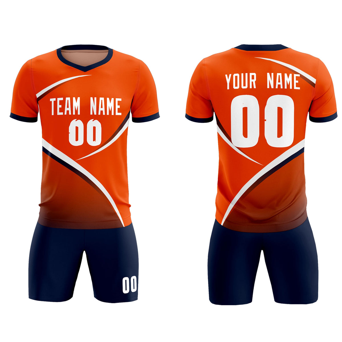Custom Orange Navy Color Block Training Uniform For Men Soccer Sets Jersey