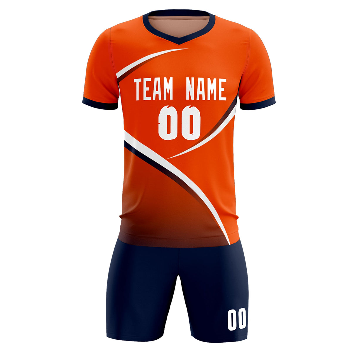 Custom Orange Navy Color Block Training Uniform For Men Soccer Sets Jersey