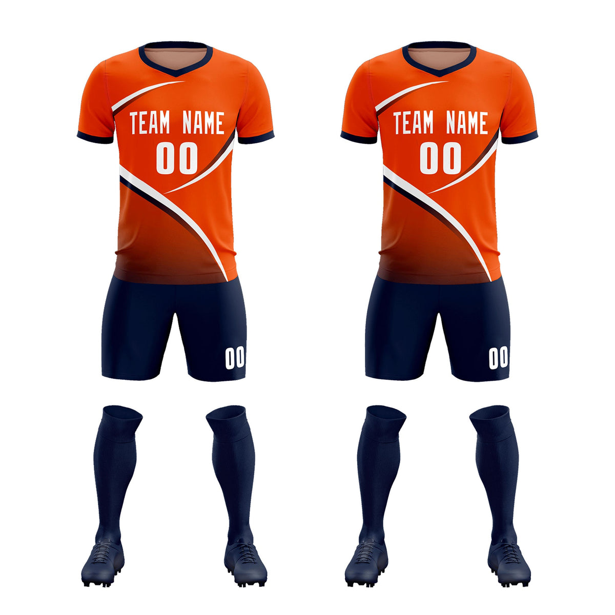 Custom Orange Navy Color Block Training Uniform For Men Soccer Sets Jersey