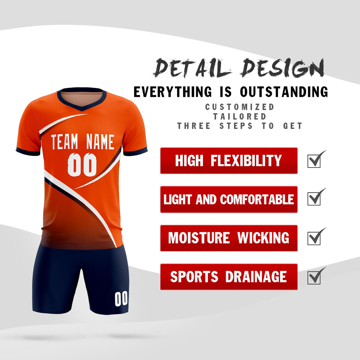Custom Orange Navy Color Block Training Uniform For Men Soccer Sets Jersey