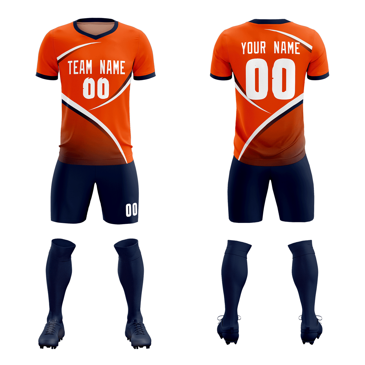 Custom Orange Navy Color Block Training Uniform For Men Soccer Sets Jersey