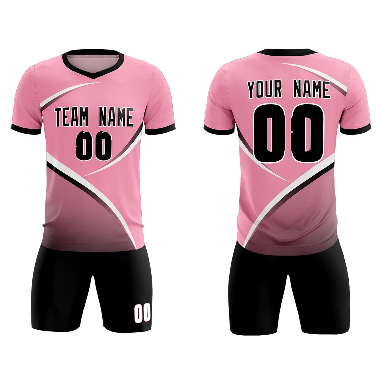 Custom Light Pink Black Color Block Training Uniform For Men Soccer Sets Jersey