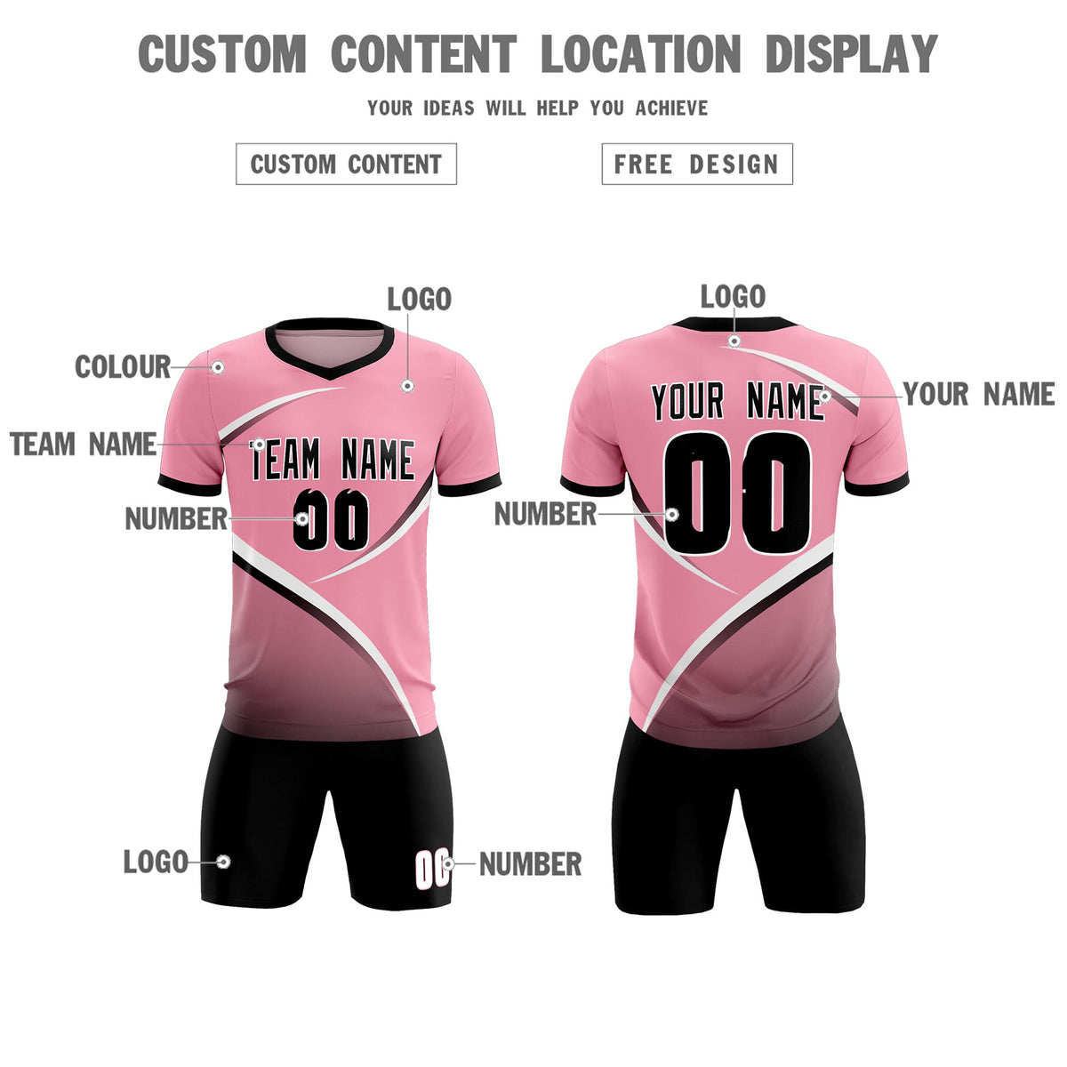 Custom Light Pink Black Color Block Training Uniform For Men Soccer Sets Jersey