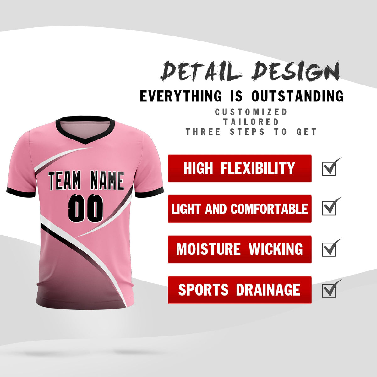 Custom Light Pink Black Color Block Training Uniform For Men Soccer Sets Jersey
