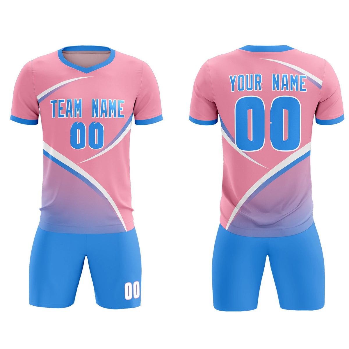 Custom Light Pink Powder Blue Color Block Training Uniform For Men Soccer Sets Jersey