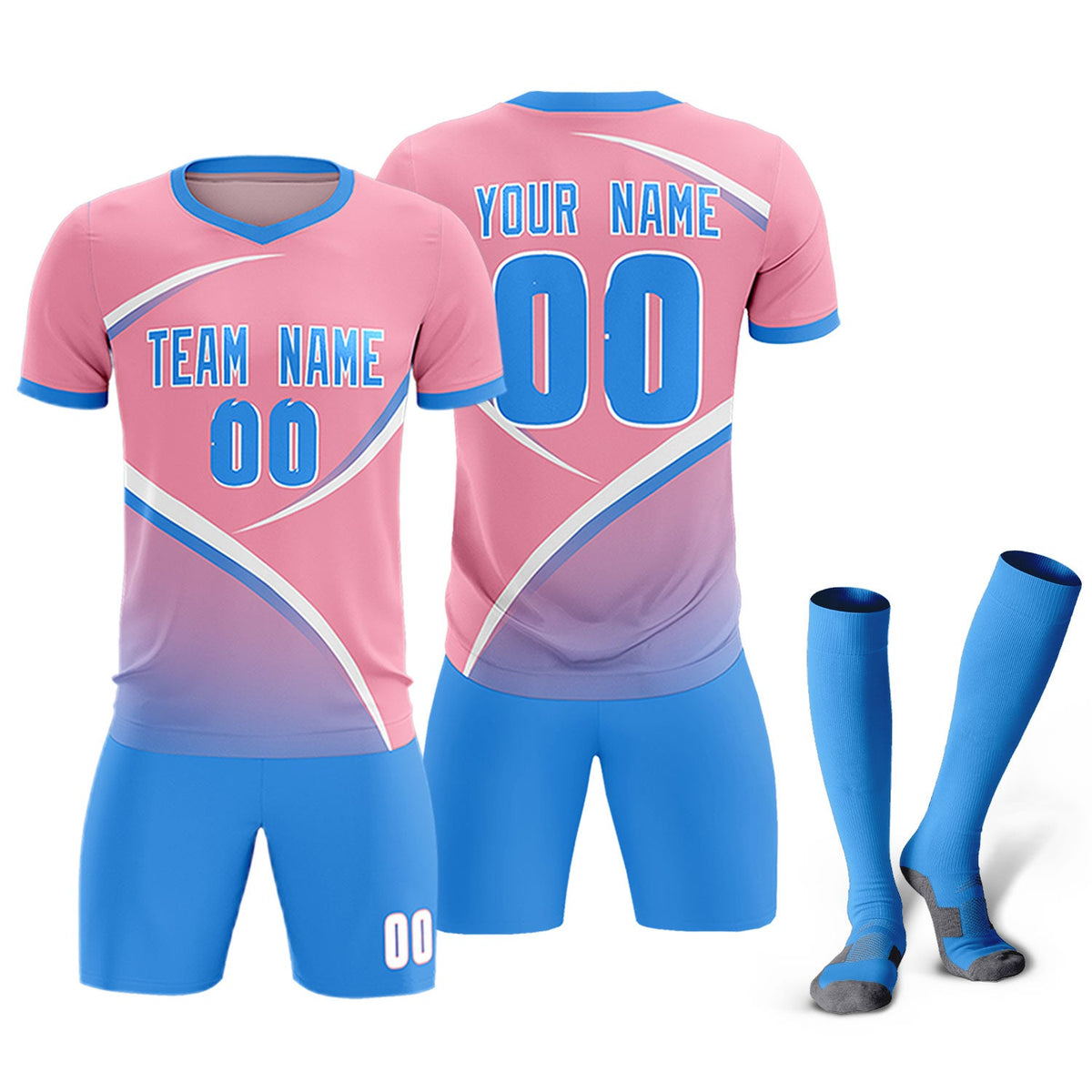 Custom Light Pink Powder Blue Color Block Training Uniform For Men Soccer Sets Jersey