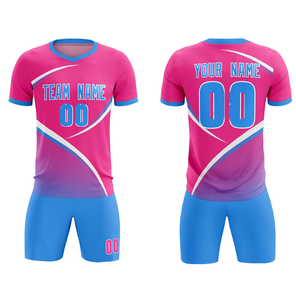 Custom Pink Powder Blue Color Block Training Uniform For Men Soccer Sets Jersey