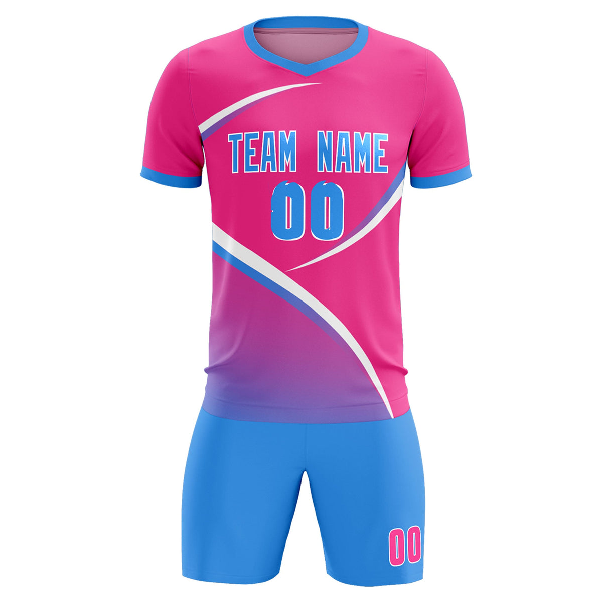 Custom Pink Powder Blue Color Block Training Uniform For Men Soccer Sets Jersey