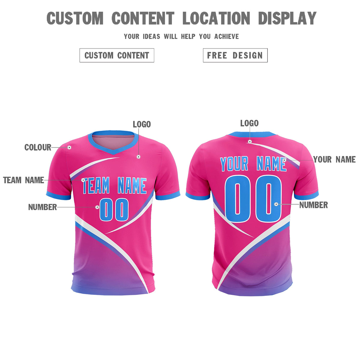 Custom Pink Powder Blue Color Block Training Uniform For Men Soccer Sets Jersey