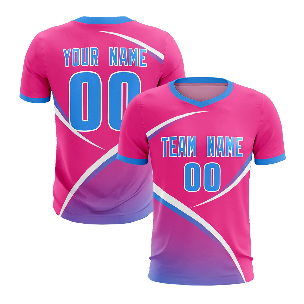 Custom Pink Powder Blue Color Block Training Uniform For Men Soccer Sets Jersey
