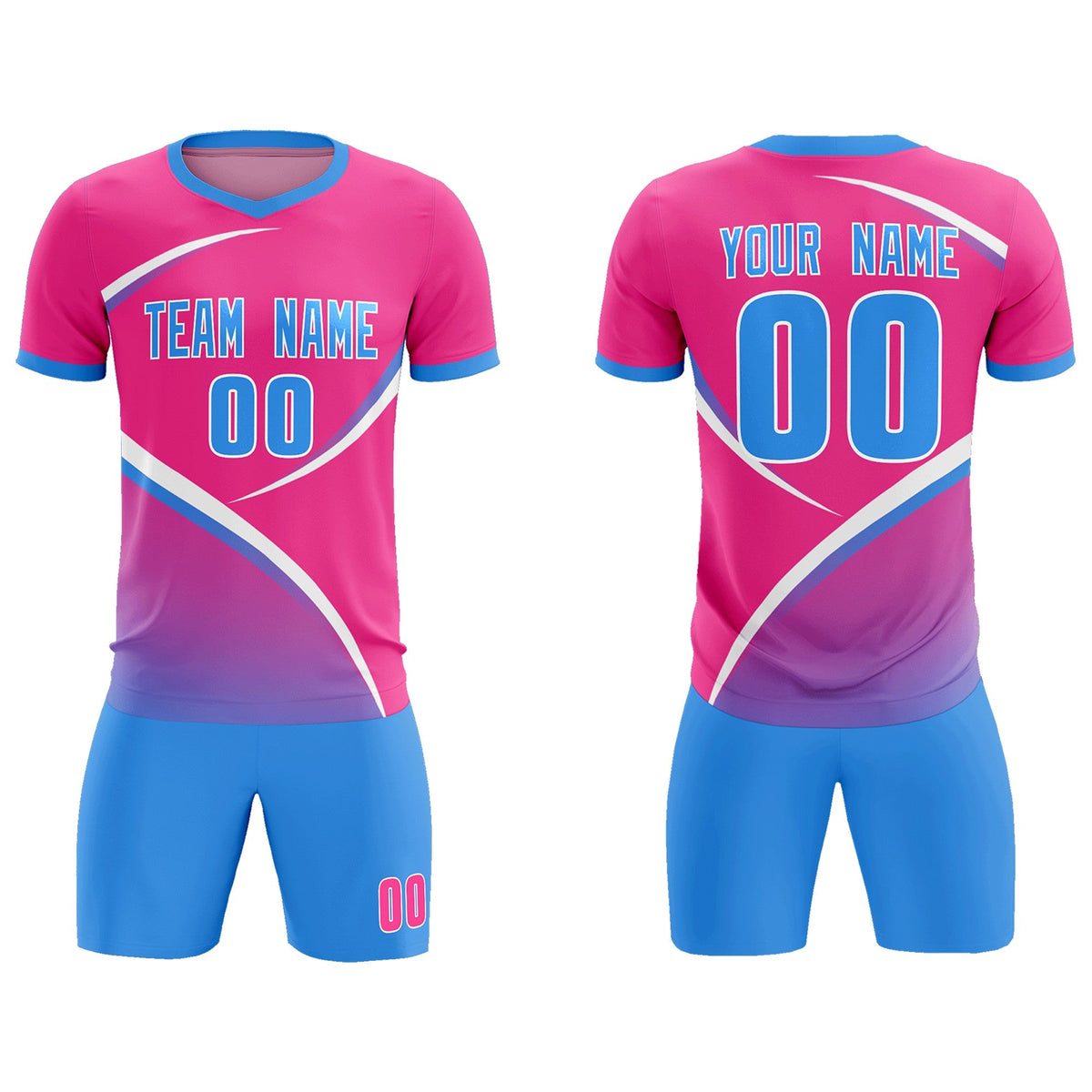 Custom Pink Powder Blue Color Block Training Uniform For Men Soccer Sets Jersey