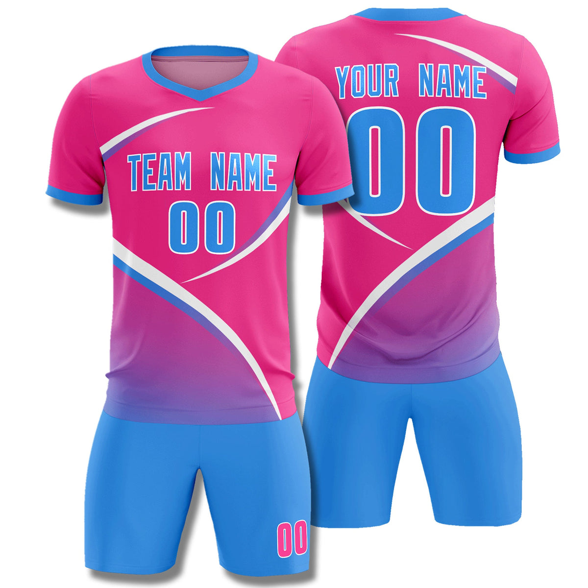Custom Pink Powder Blue Color Block Training Uniform For Men Soccer Sets Jersey