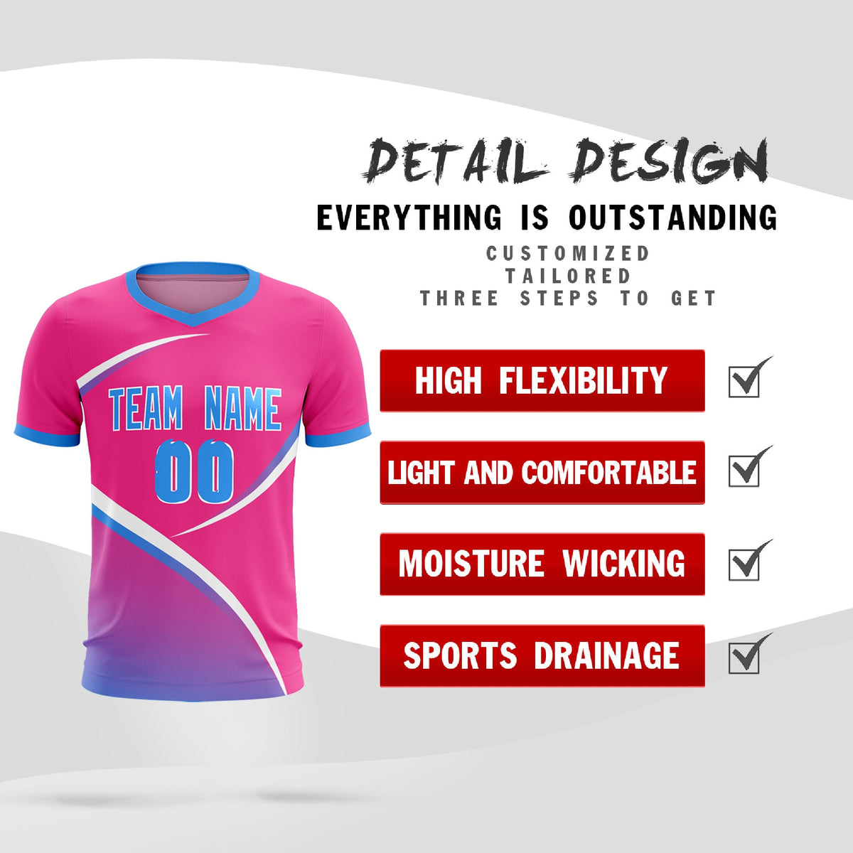 Custom Pink Powder Blue Color Block Training Uniform For Men Soccer Sets Jersey
