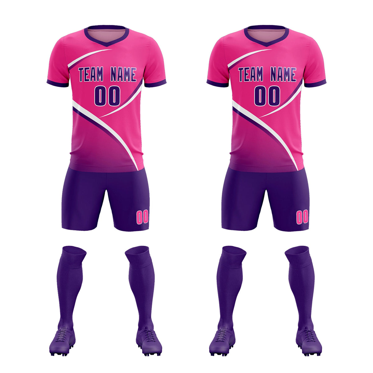 Custom Pink Purple Color Block Training Uniform For Men Soccer Sets Jersey