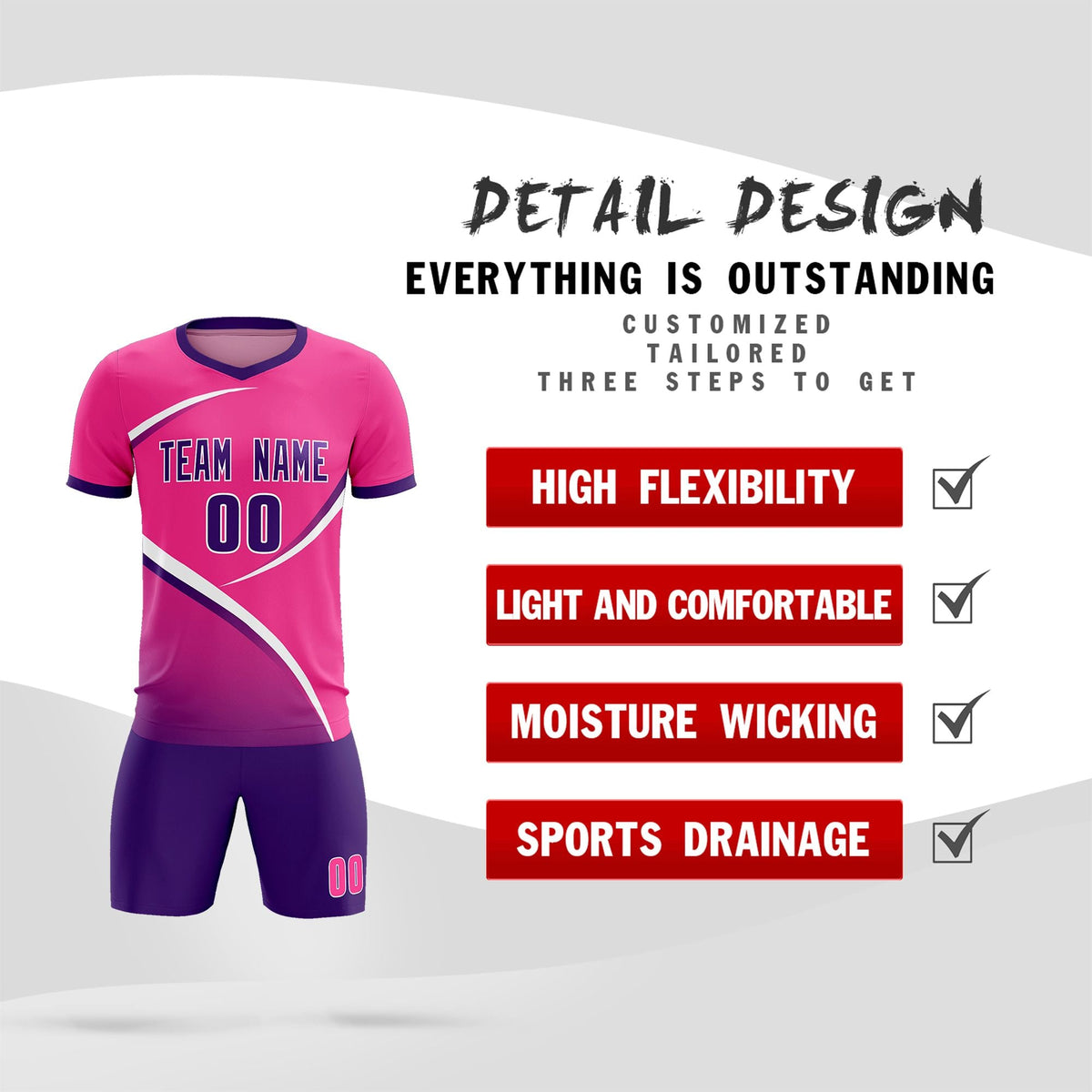 Custom Pink Purple Color Block Training Uniform For Men Soccer Sets Jersey